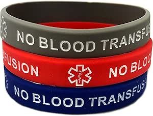 No Blood Transfusion Silicone Adult Medical Alert Bracelets Set of 3