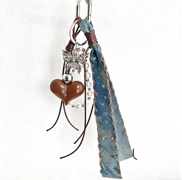 Brown heart-shaped bag decoration